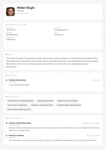 Gazeteci CV Örnekleri cv indir